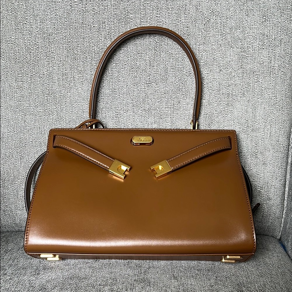 Tory Burch Brown and Gold Lee Radzwill Satchel